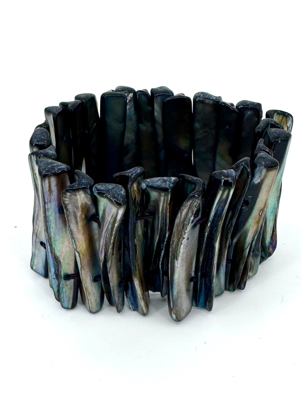 Vintage iridescent abalone shell stretch chunky bracelet